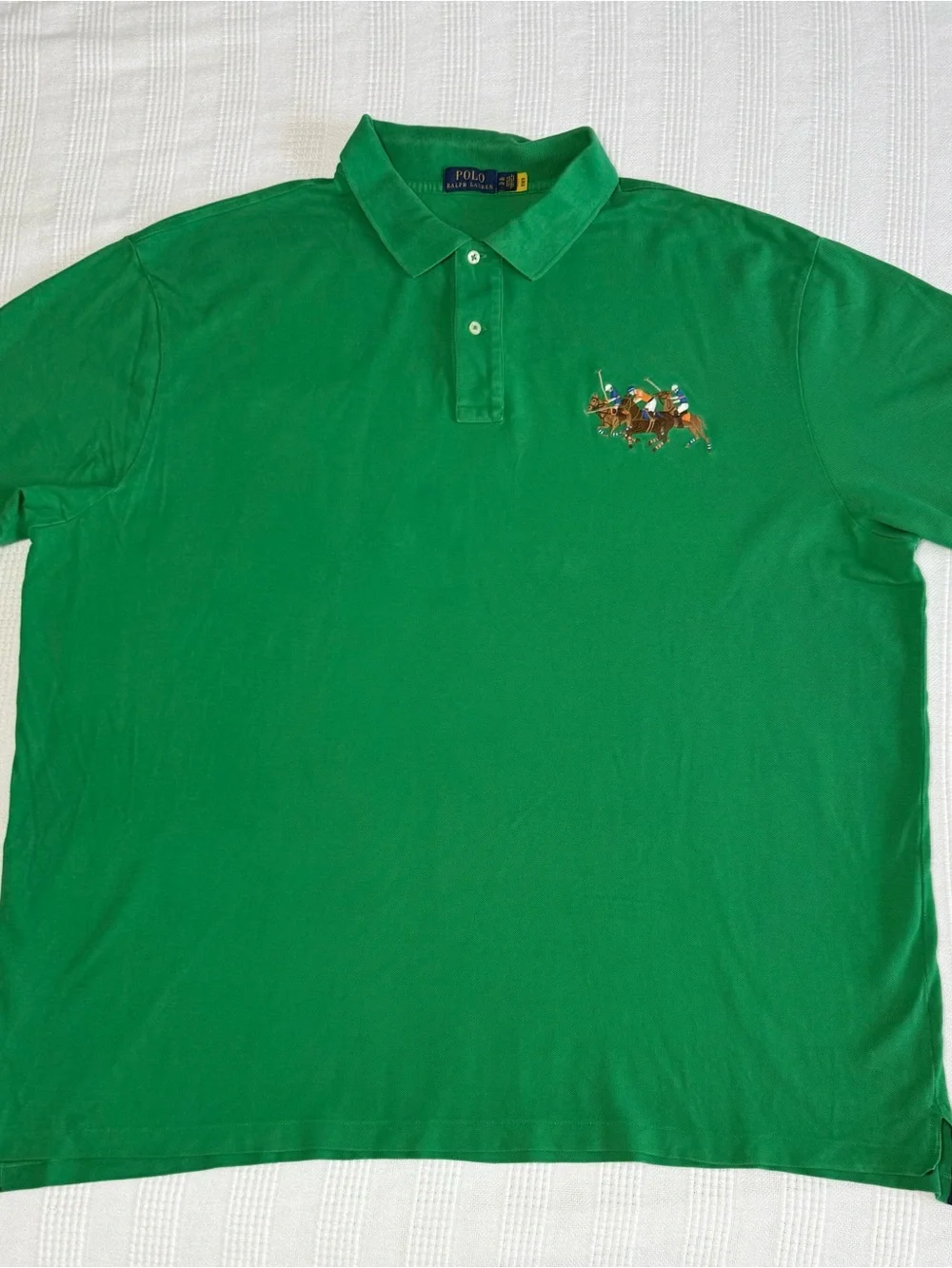 Polo Ralph Lauren Shirt Mens 4XB Green Triple Pony Equestrian Match Stampede